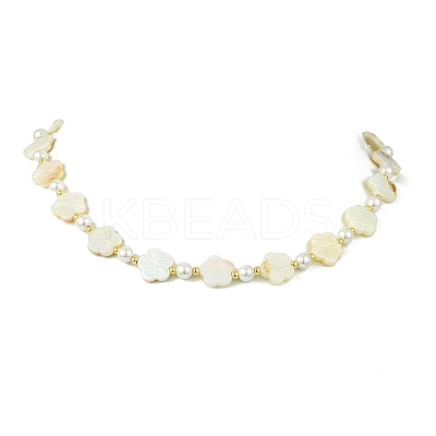Electroplated Natural Freshwater Shell Flower and Shell Pearl Beaded Necklaces for Women NJEW-JN06209-1