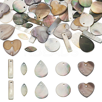 50Pcs 5 Styles Natural Black Lip Shell & Freshwater Pendants SHEL-TA0001-22-1