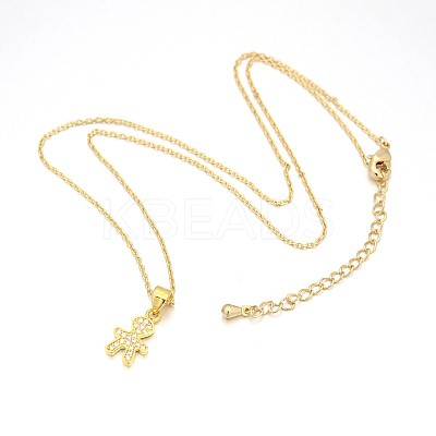 Human/Boy Real 18K Gold Plated Plated Alloy Micro Pave Cubic Zirconia Pendant Necklaces NJEW-H416-03G-1