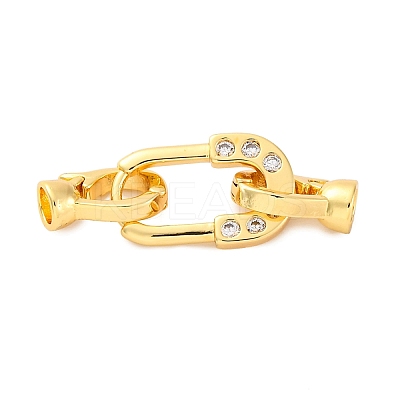 Brass Micro Pave Clear Cubic Zirconia Fold Over Clasps KK-P291-14G-1