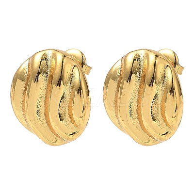 Textured Oval 304 Stainless Steel Stud Earrings for Women EJEW-K333-20G-1