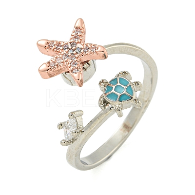 Turtle & Starfish Enamel Rotatable Cuff Rings for Women RJEW-M016-08P-1