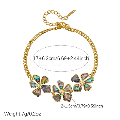 Natural Abalone Shell 304 Stainless Steel 3 Flower Link Bracelets for Women WGFB39D-01-1