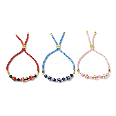 3Pcs 3 Styles 6mm Round Dyed Natural Lapis Lazuli & Yellow Jade & Black Onyx Bead Slider Bracelet Sets BJEW-MZ00062-1