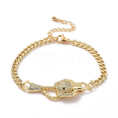 Cubic Zirconia Leopard Link Bracelet Brass Curb Chains for Women BJEW-G664-01G-02-1