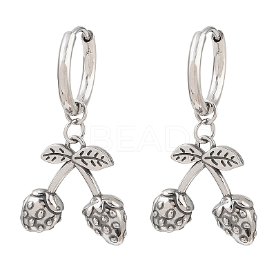 316 Surgical Stainless Strawberry Hoop Earrings EJEW-C160-11B-1