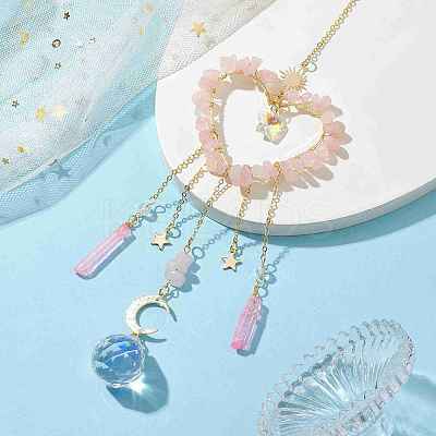 Natural Rose Quartz Chip Beads with Brass Findings Pendant Decorations HJEW-JM01814-01-1