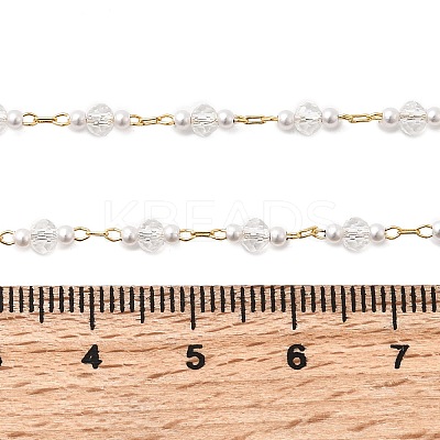 Handmade Brass & Faceted Rondelle Glass & Imitation Pearl Link Chain Necklaces for Women NJEW-F353-01G-1
