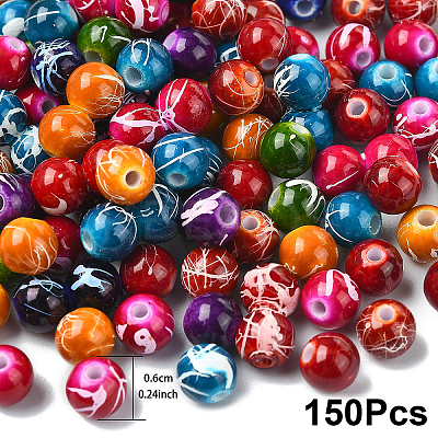 150Pcs Spray Painted Drawbench Acrylic Round Beads ACRP-YW0001-12A-1