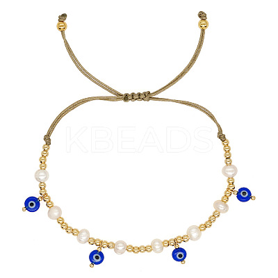 Handmade Pearl and Glass Beaded Heart Charm Bracelet for Women with Unique Flat Eyes Design ST6147606-1