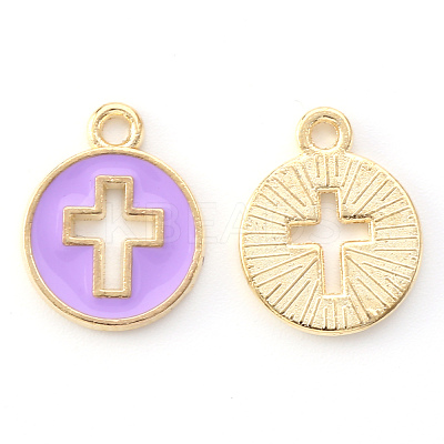 Light Gold Plated Alloy Enamel Pendants ENAM-R136-18C-1