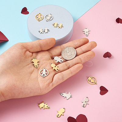 14Pcs 14 Style 201 Stainless Steel Connector Charms STAS-PJ0001-27-1