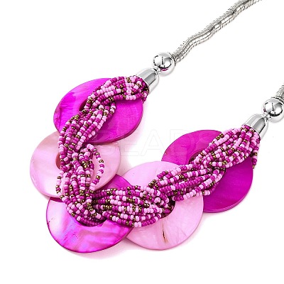 Spray Painted Disc Freshwater Shell & Acrylic Beaed Bib Necklaces NJEW-S427-01P-04-1