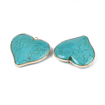 Dyed Synthetic Turquoise Heart Pendants X-TURQ-T004-30A-1
