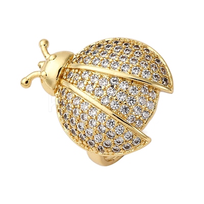 Brass Micro Pave Cubic Zirconia Adjustable Open Cuff Rings for Women RJEW-A072-01C-G-1