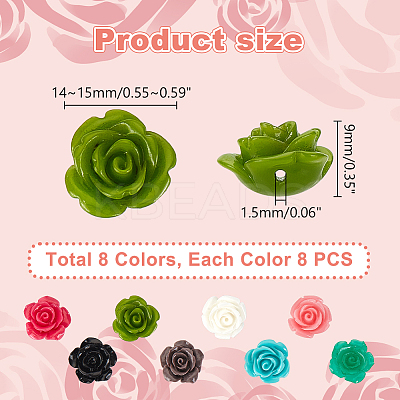 64Pcs 8 Colors Synthetic Coral 3D Flower Rose Beads CORA-GA0001-02-1