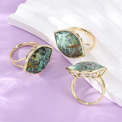Horse Eye Natural African Turquoise(Jasper) Cuff Rings RJEW-M076-04G-06-1