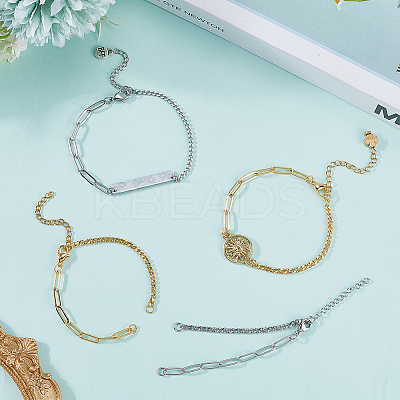 16Pcs 2 Colors Brass Curb & Paperclip Chains Bracelet Making MAK-SC0001-38-1