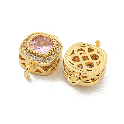 Brass Pave Cubic Zirconia Connector Charms KK-B096-05G-01-1