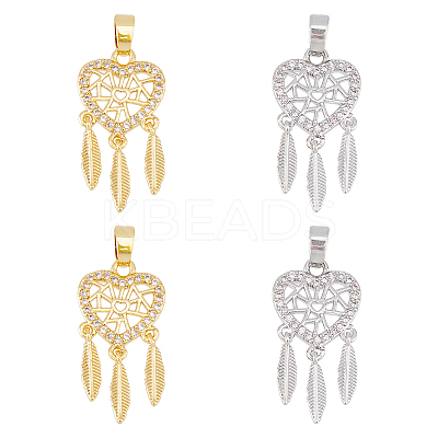 4Pcs 2 Colors Brass Micro Pave Clear Cubic Zirconia Pendants KK-DC0003-38-1