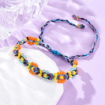 Flower Glass Seed Beaded Braided Bead Bracelets for Women Frineds BJEW-F493-10C-1