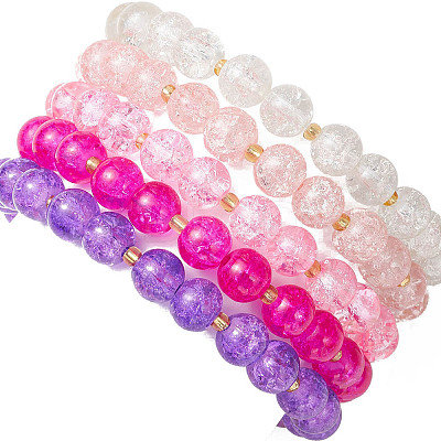 5Pcs 5 Color Spray Painted Crackle Glass Beads Stretch Bracelets for Men Women BJEW-MZ00203-1