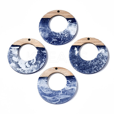 Opaque Resin & Walnut Wood Pendants X-RESI-T035-22-1