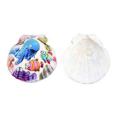 Printed Natural Freshwater Shell Big Pendants SHEL-N032-235-04-1