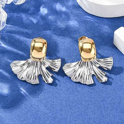 304 Stainless Steel Two Tone Stud Earrings for Women LS-EJEW-A136-01C-GP-1