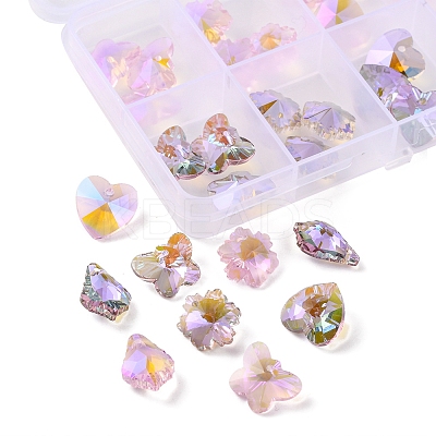 32Pcs 8 Style Pointed Back Electroplate Faceted Glass Pendants EGLA-YW0001-40-1