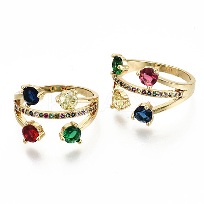 Brass Micro Pave Cubic Zirconia Finger Rings RJEW-S045-007G-NR-1