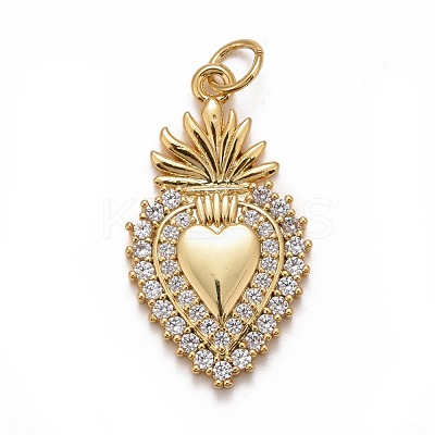 Rack Plating Brass Micro Pave Clear Cubic Zirconia Pendants KK-M229-38G-1