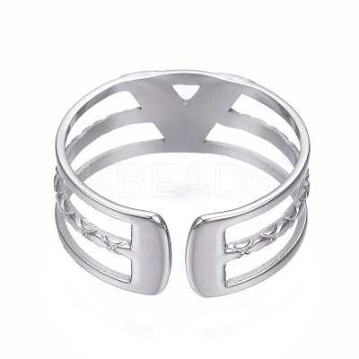Non-Tarnish 304 Stainless Steel Initial Letter V Open Cuff Ring RJEW-T023-42P-1