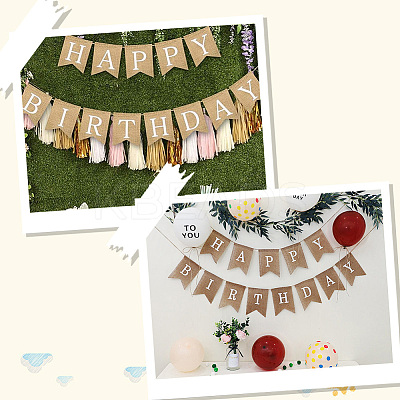 1 Set Word Happy Birthday Linen Hanging Banners Flags AJEW-SP0001-51C-1