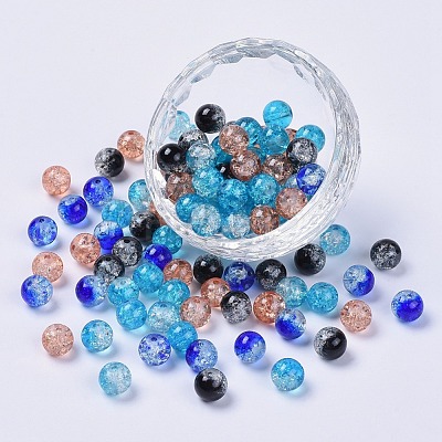 5 Colors Spray Painted & Baking Paint Crackle Glass Beads CCG-X0010-11-8mm-1