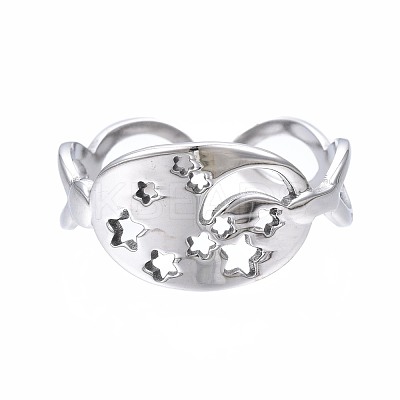 Non-Tarnish 304 Stainless Steel Moon and Star Open Cuff Ring RJEW-T023-12P-1