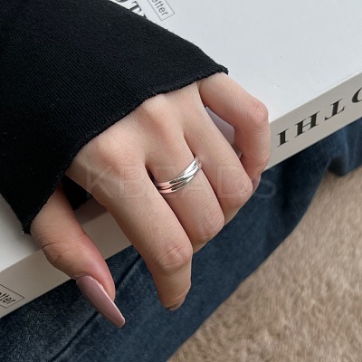 925 Sterling Silver Triple Criss Cross Finger Ring for Women RJEW-M164-04-1