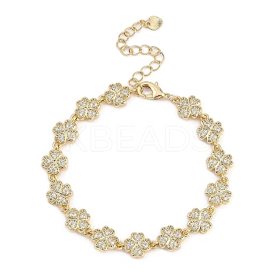 Brass Micro Pave Cubic Zirconia Link Bracelets for Women BJEW-U013-01G-04-1