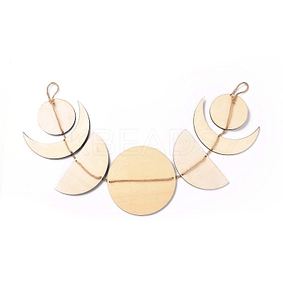 Moon Phase Wood Hanging Wall Decorations HJEW-XCP0001-14B-1