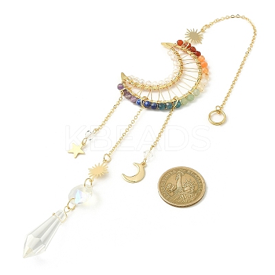Wire Wrapped Chakra Gemstone & Brass Pendant Decorations HJEW-TA00075-01-1