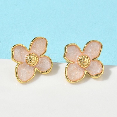 Flower Brass Enamel Stud Earrings EJEW-P341-03G-04-1