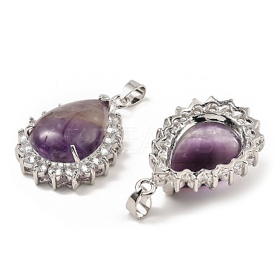 Natural Amethyst & Rhinestone Pendants G-K338-31P-12-1