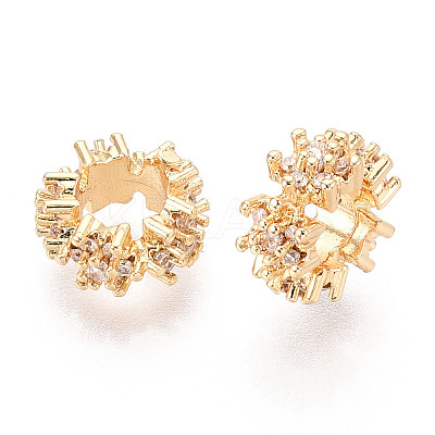 Brass Micro Pave Clear Cubic Zirconia European Beads KK-N275-05G-1