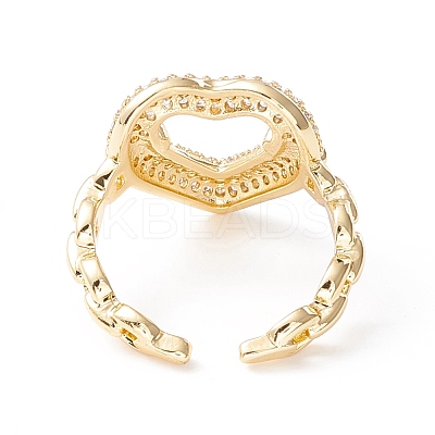 Clear Cubic Zirconia Heart Cuff Ring KK-D067-31G-RS-1