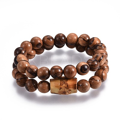 Couples Wood Beads Stretch Bracelets BJEW-JB04121-1