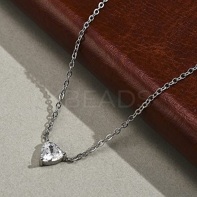 304 Stainless Steel Crystal Cubic Zirconia Triangle Pendant Necklaces for Women NJEW-Z064-02P-1