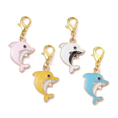Dolphin Alloy Enamel Pendant Decorations HJEW-JM01622-1