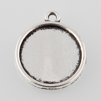 Tibetan Style Alloy Flat Round Pendant Cabochon Settings TIBEP-M022-31AS-1
