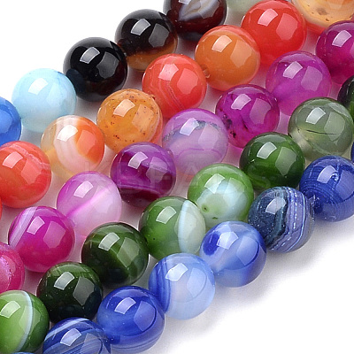 Natural Striped Agate/Banded Agate Beads Strands G-S259-04-6mm-1