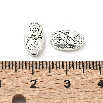 Oval with Flower Tibetan Style Alloy Beads LS-X-TIBEB-1199-AS-LF-1